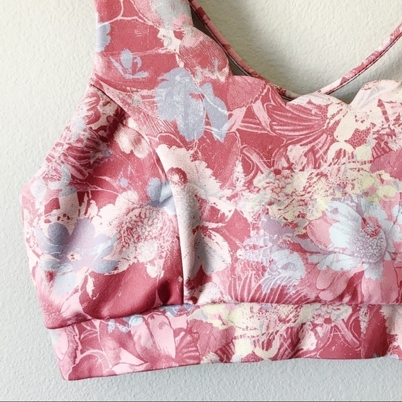 Anthropologie Daily Practice Allie Sports Bra Floral Size L Scalloped Pink NWT - Picture 7 of 13